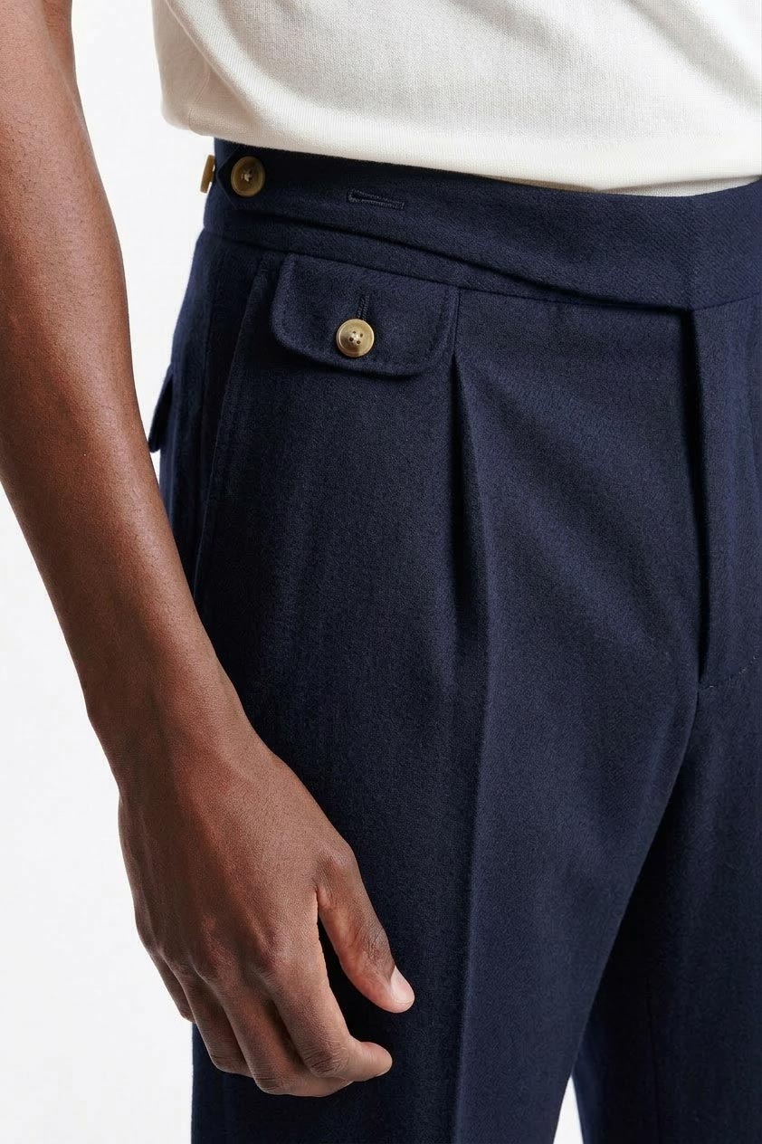 Medium Blue Gurkha Trousers Cashmere Cotton - Image 4