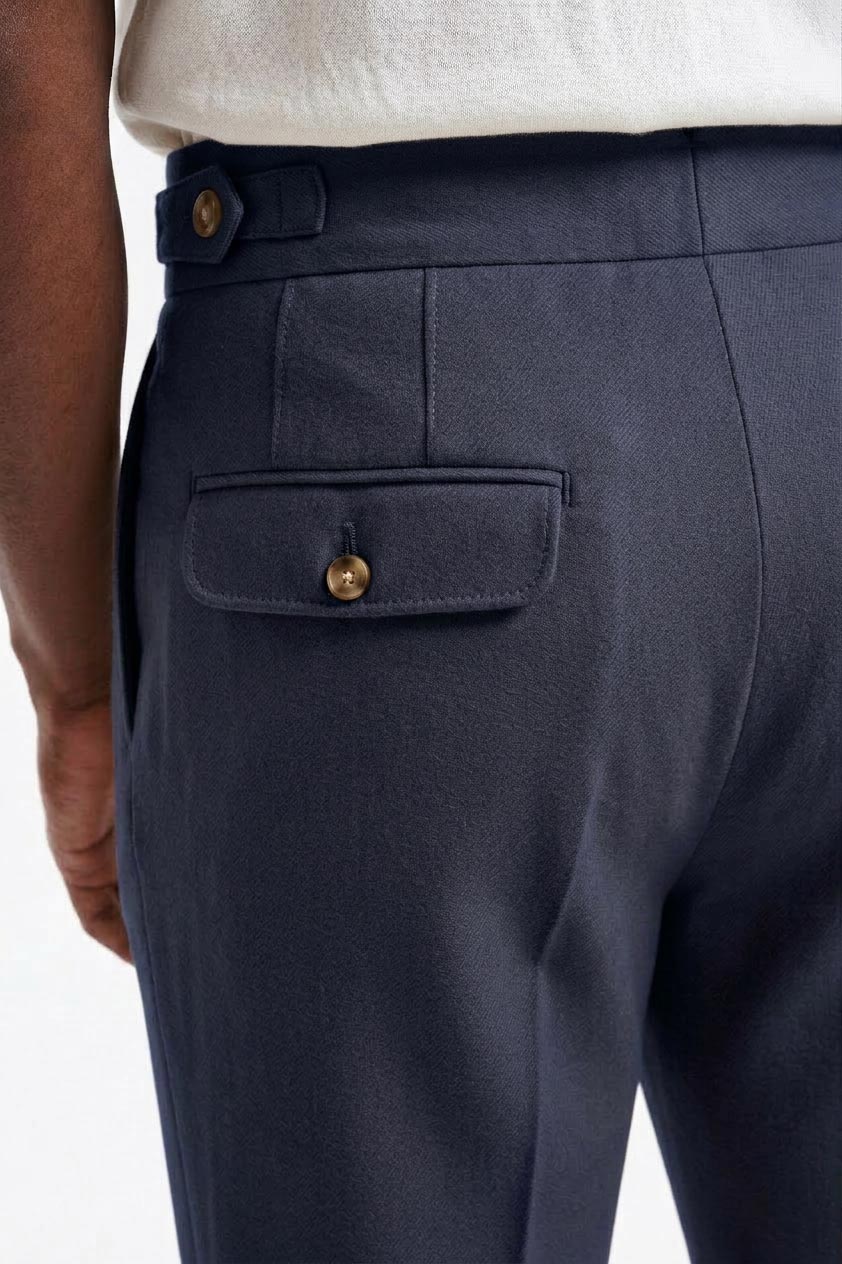 Medium Blue Gurkha Trousers Cashmere Cotton - Image 5