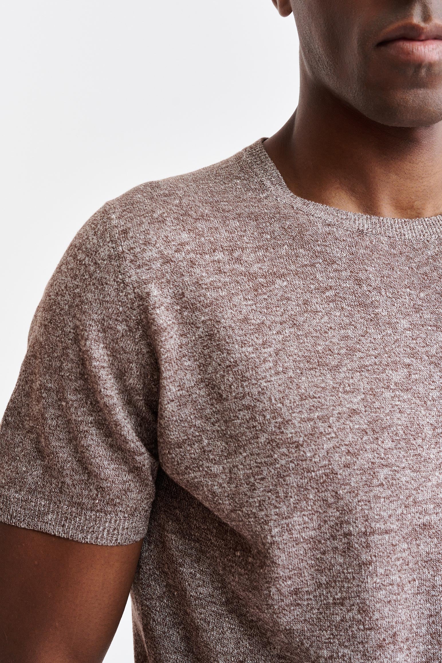 Mid Brown Melange Linen & Cotton Crewneck Sefton Knitwear - Image 3