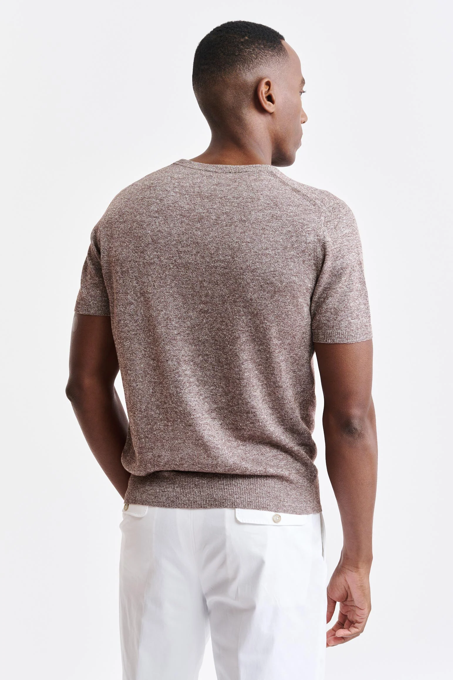 Mid Brown Melange Linen & Cotton Crewneck Sefton Knitwear - Image 4