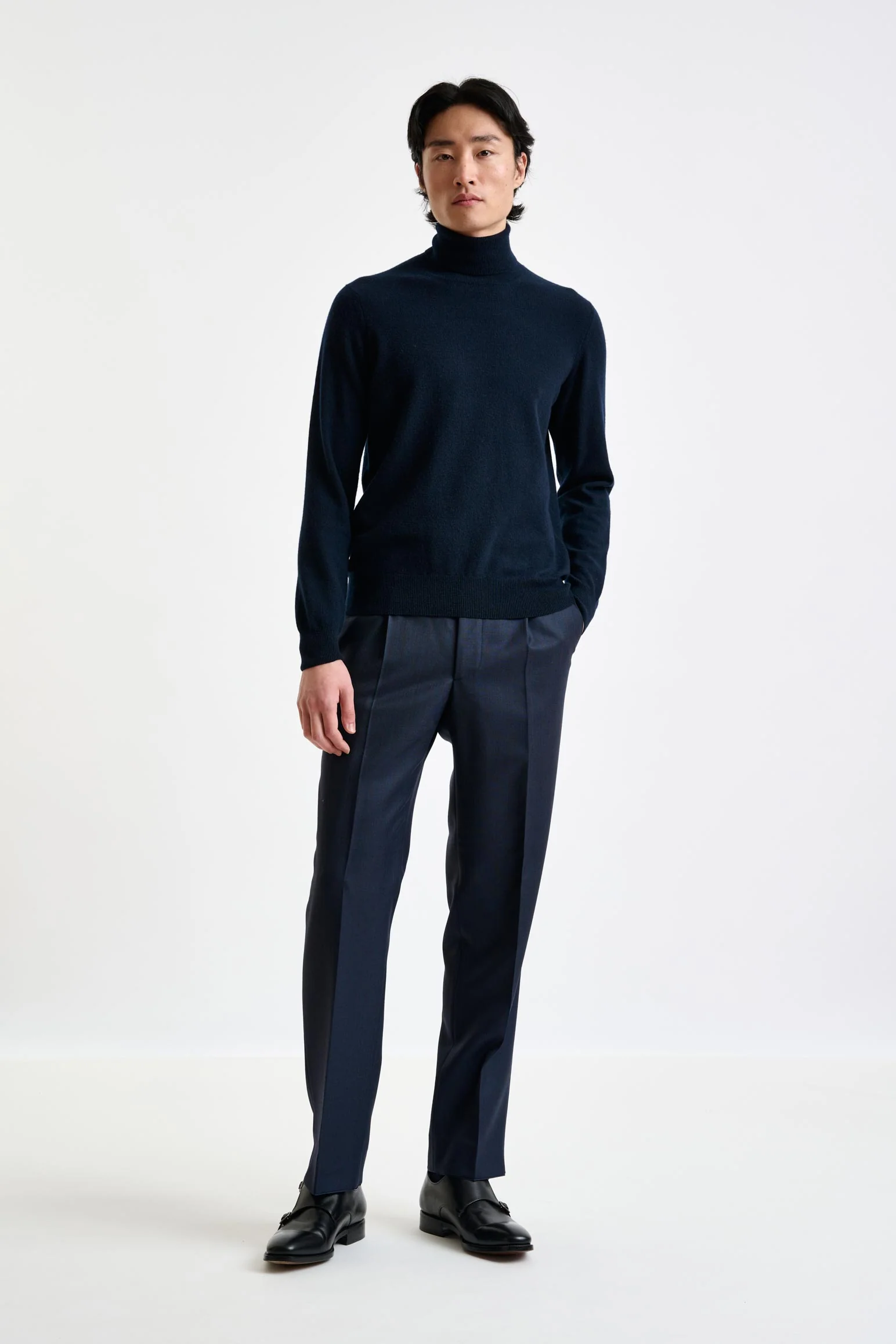Navy Cashmere & Silk Blend Telford Turtleneck Sweater - Image 3
