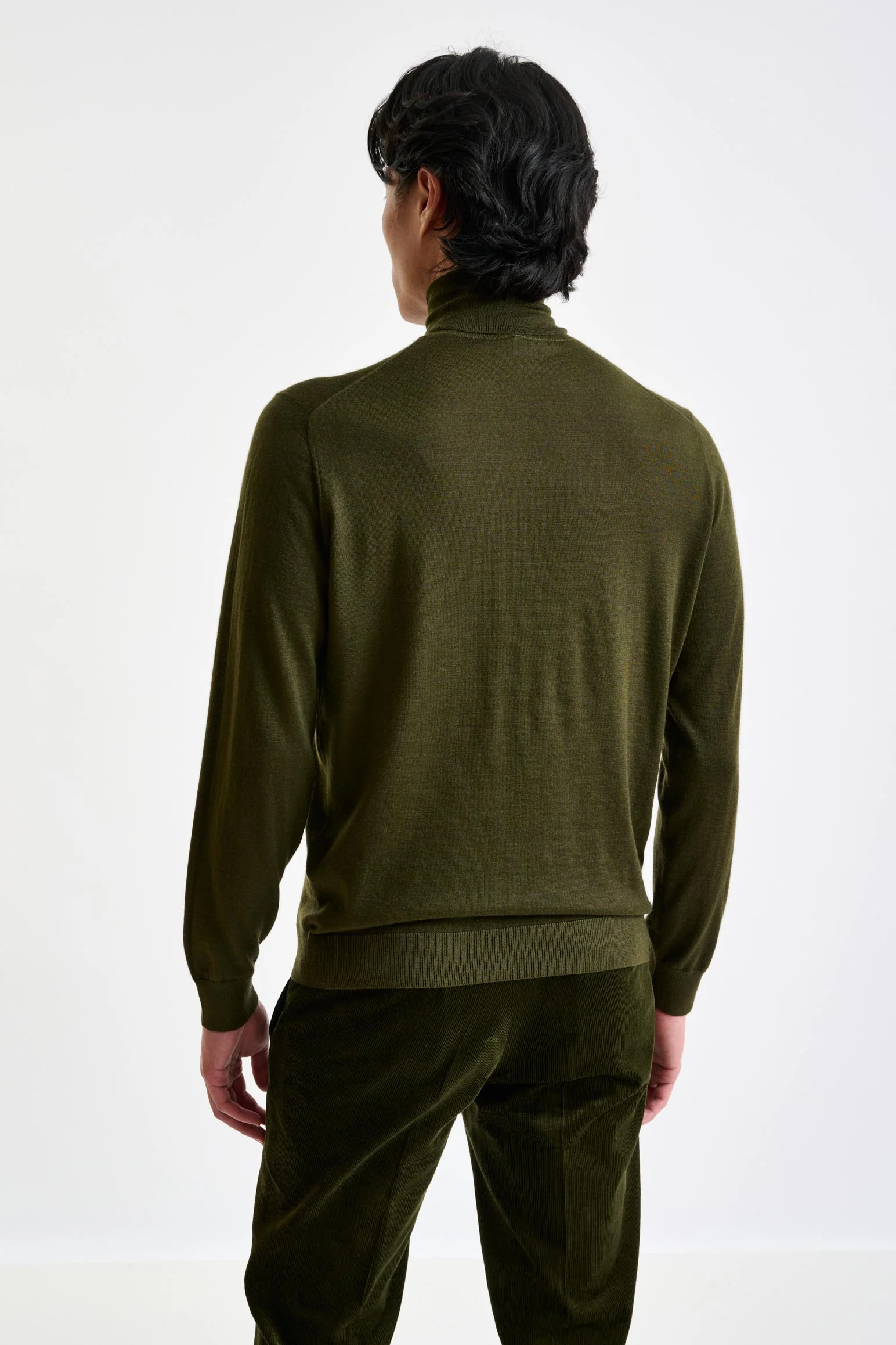 Olive Green Cashmere & Silk Blend Telford Turtleneck Sweater - Image 3