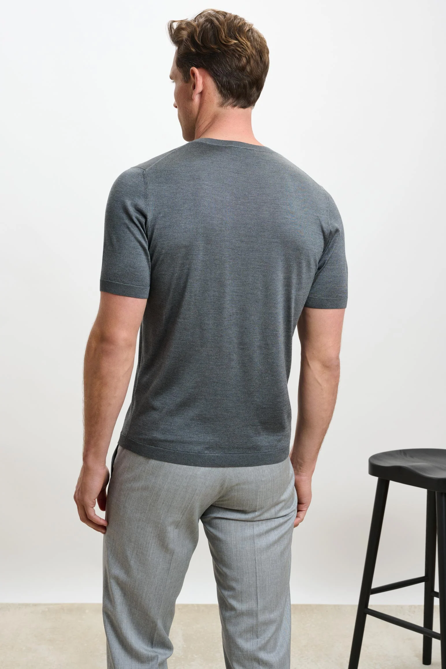 Grey Silk Penryn Short Sleeve Sweater - Image 3