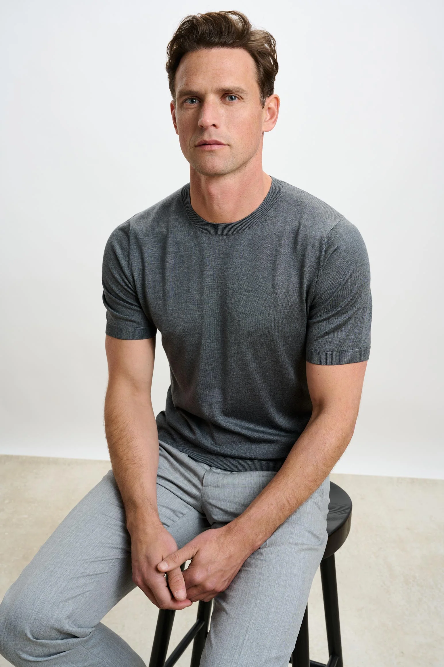 Grey Silk Penryn Short Sleeve Sweater - Image 5