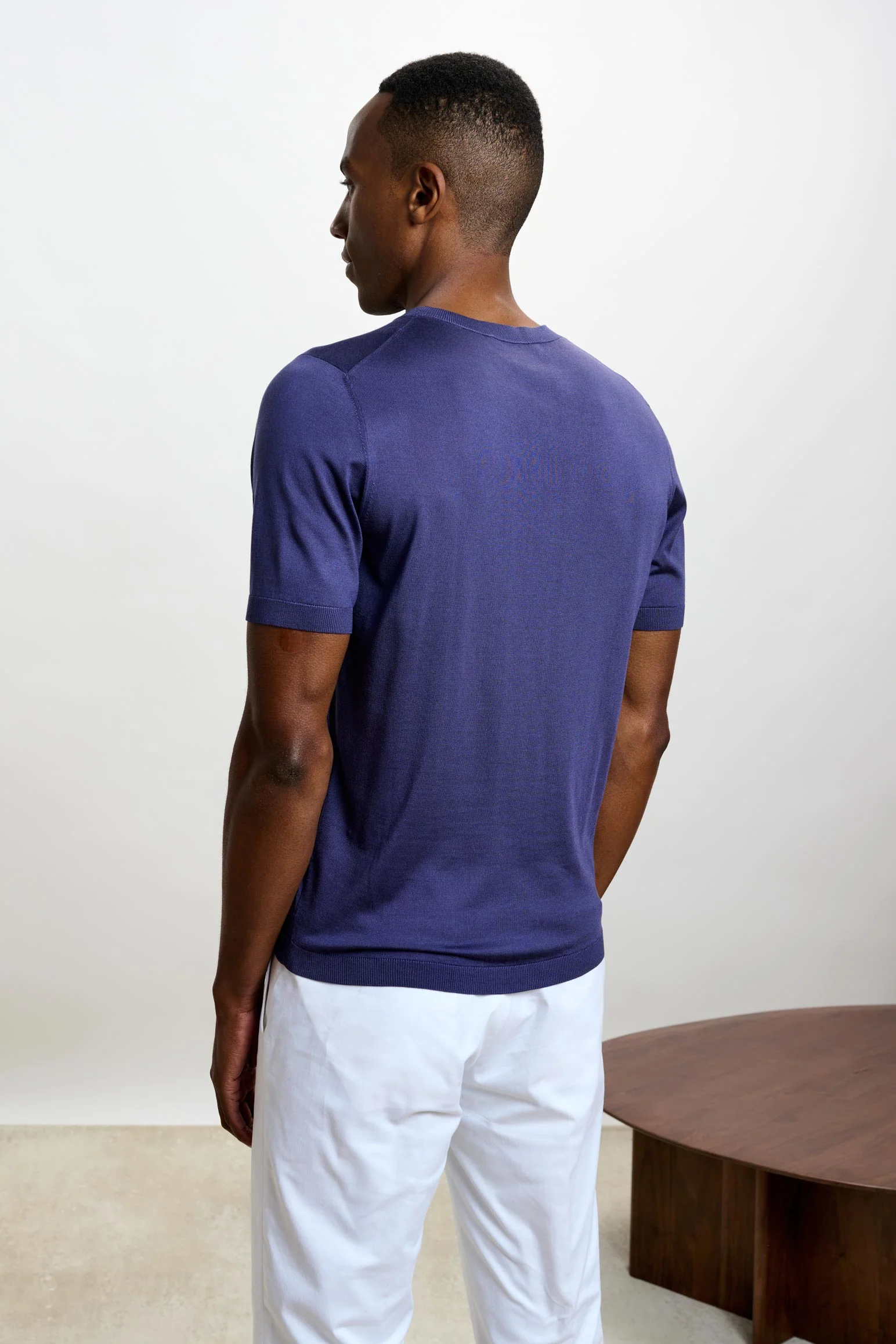 Navy Silk Penryn Short Sleeve Sweater - Image 3