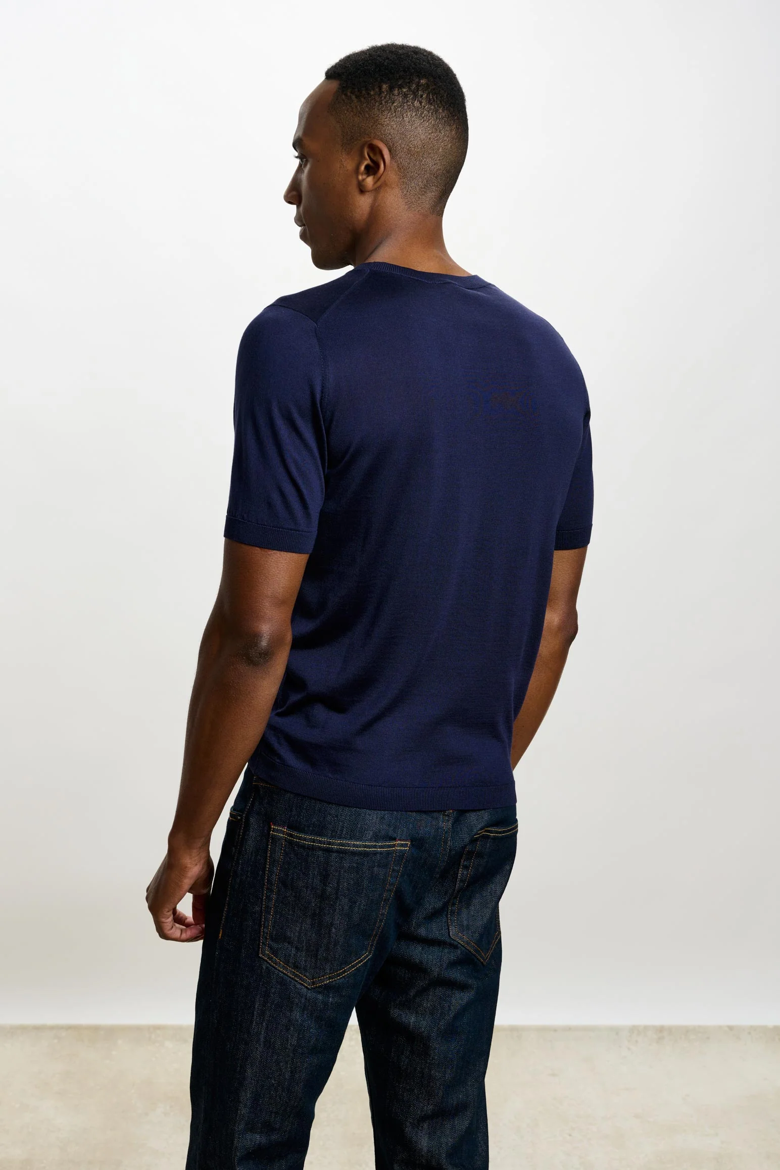 Midnight Blue Silk Penryn Short Sleeve Sweater - Image 3