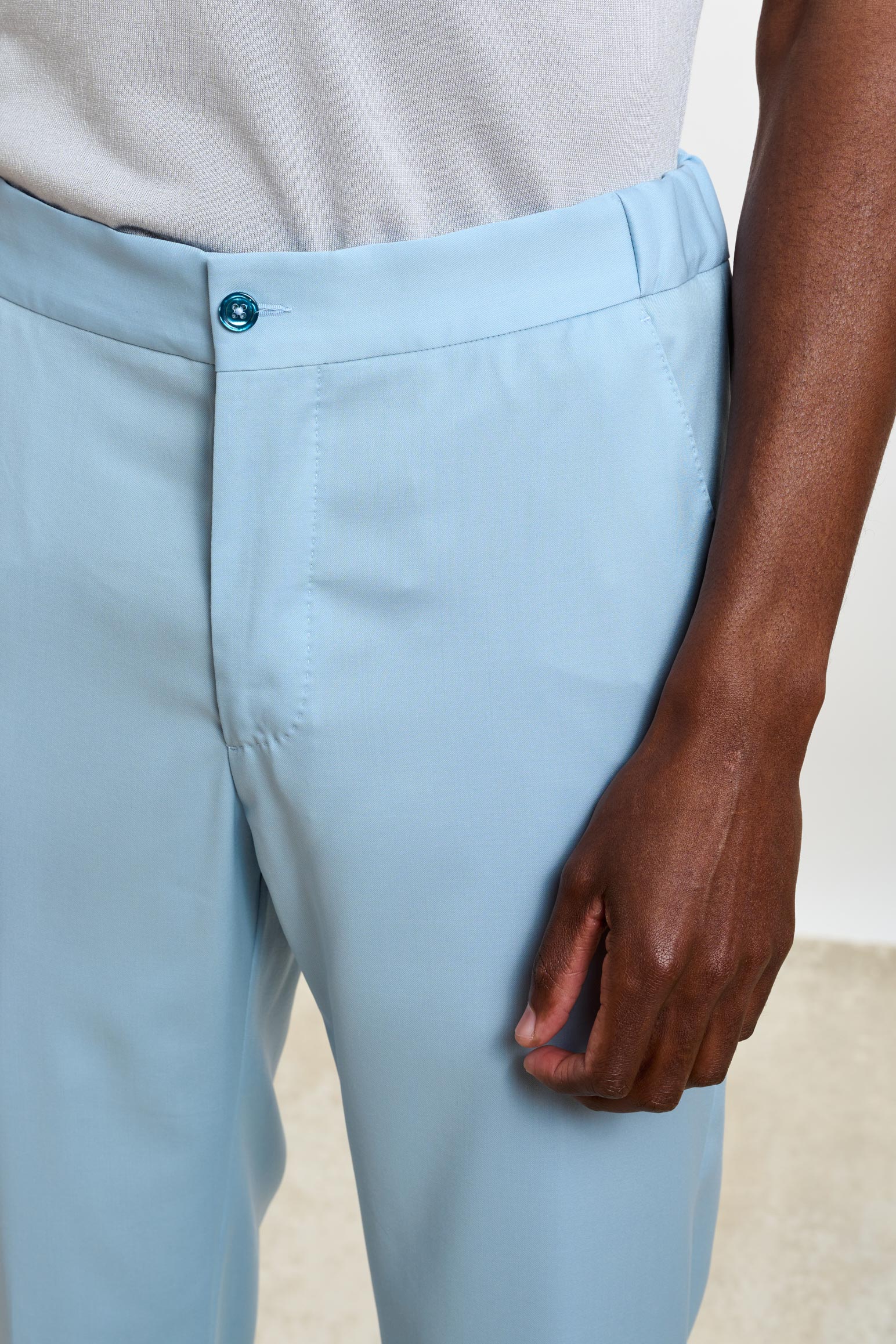 Plain Blue Perth Drawstring Trousers New Deluxe - Image 3