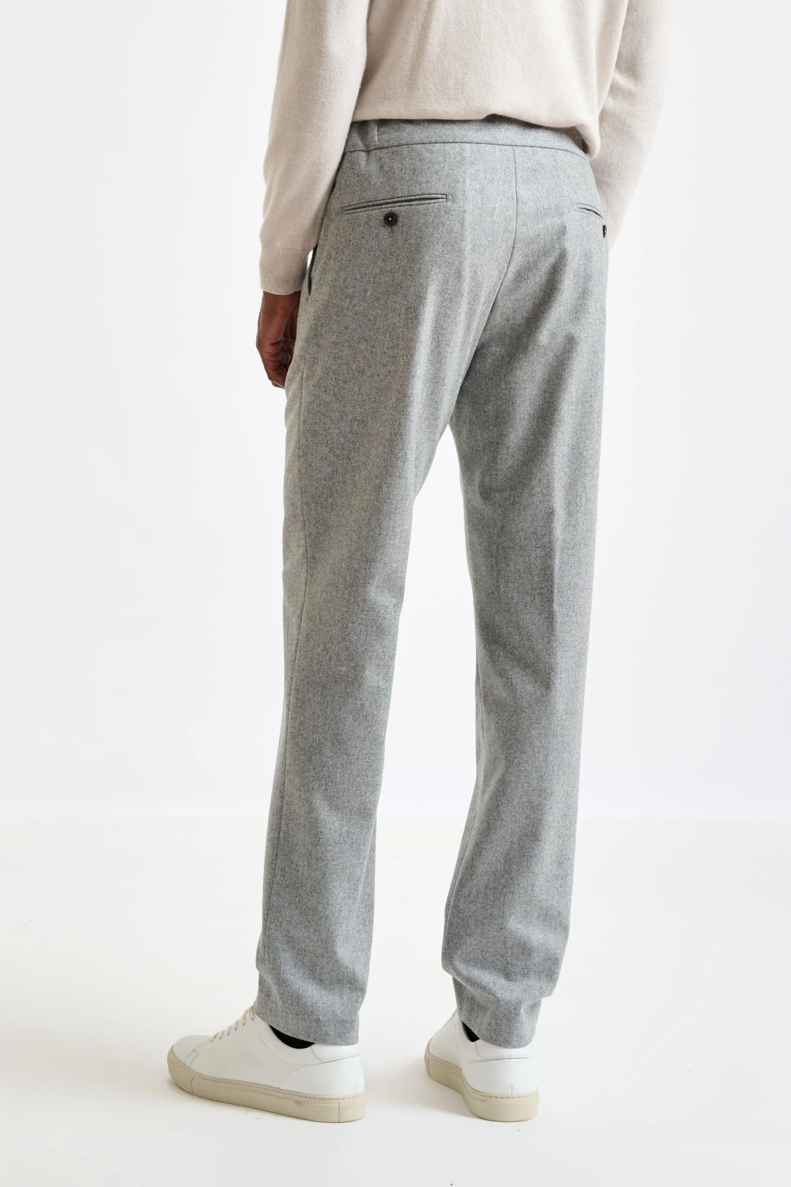Light Grey 100% Wool Perth Drawstring Trousers Flannel Saxony - Image 3