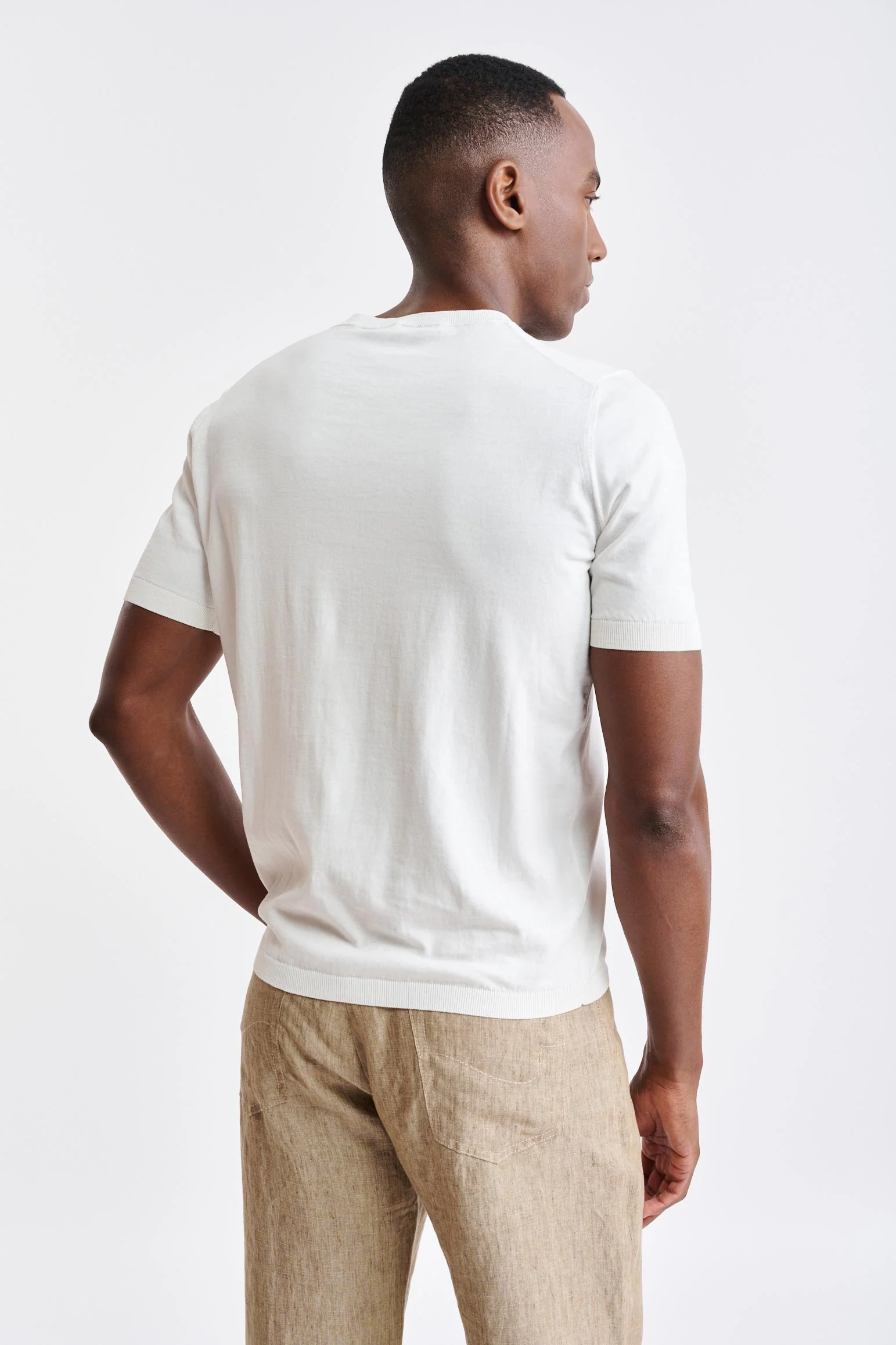White Cotton Penryn Knitted Tee - Image 4